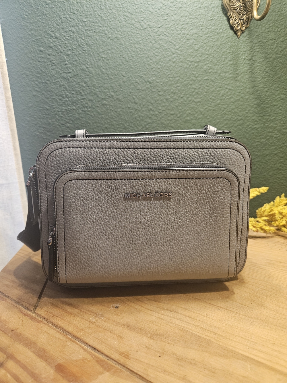 Michael Kors Pebbled Leather Crossbody Bag in Light Gray
